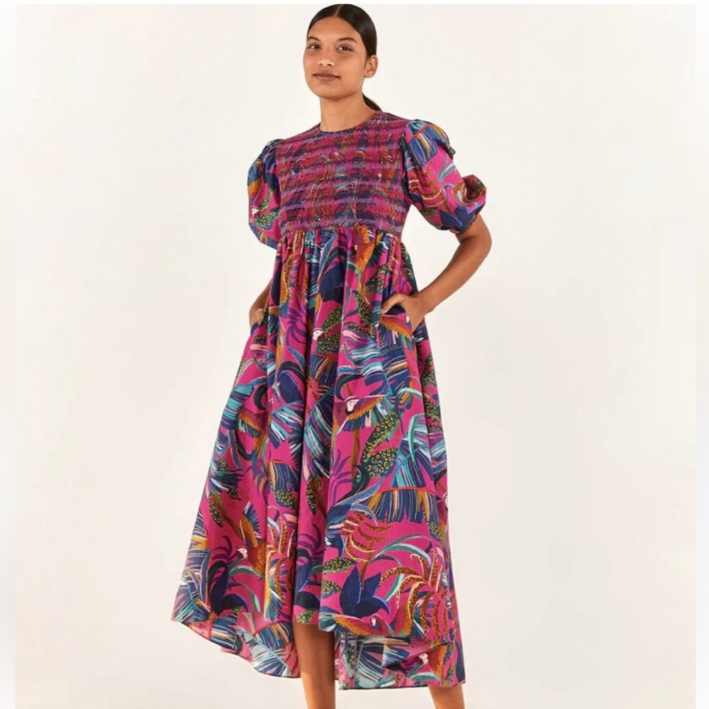 Colorful FARM RIO RAINBOW MACAWS MIDI DRESS XL